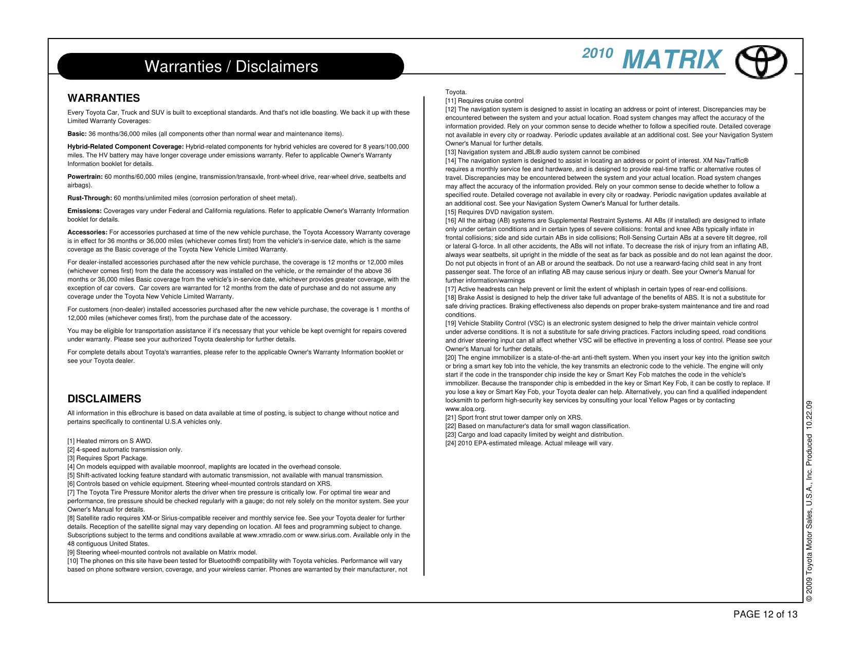 2010 Toyota Matrix Brochure Page 6